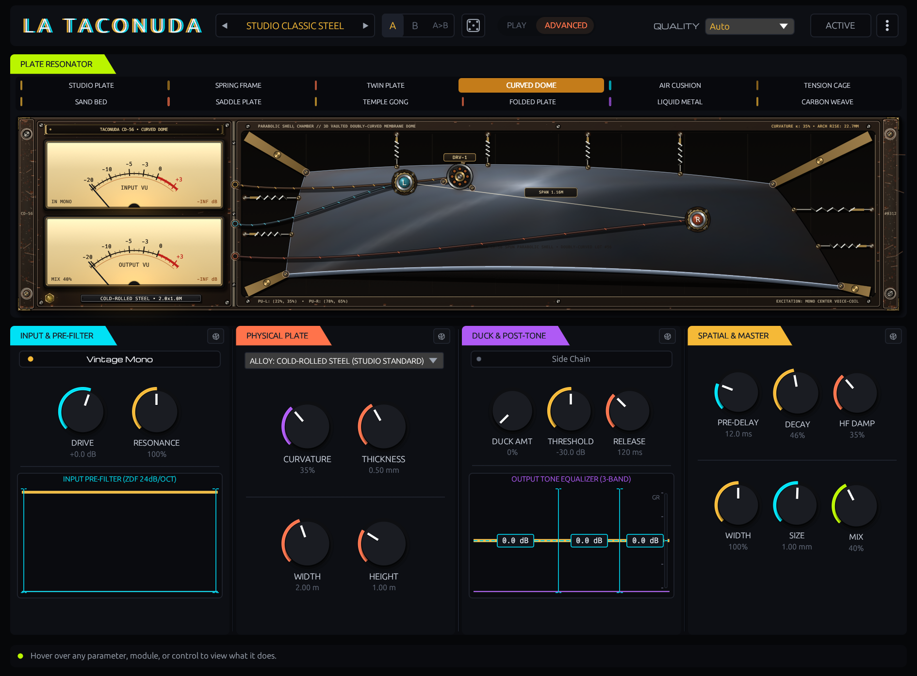 La Taconuda Physical Modeling Plate Reverb Interface